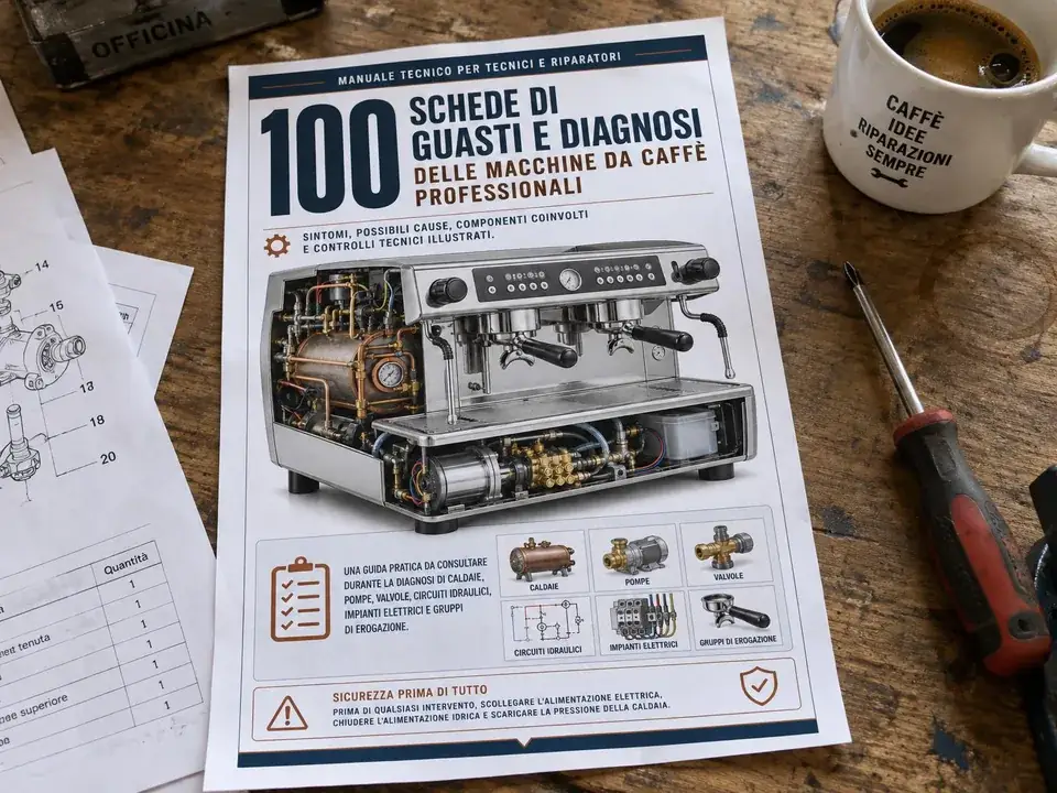 La copertina della guida stampata in A4 sul tavolo dell’officina