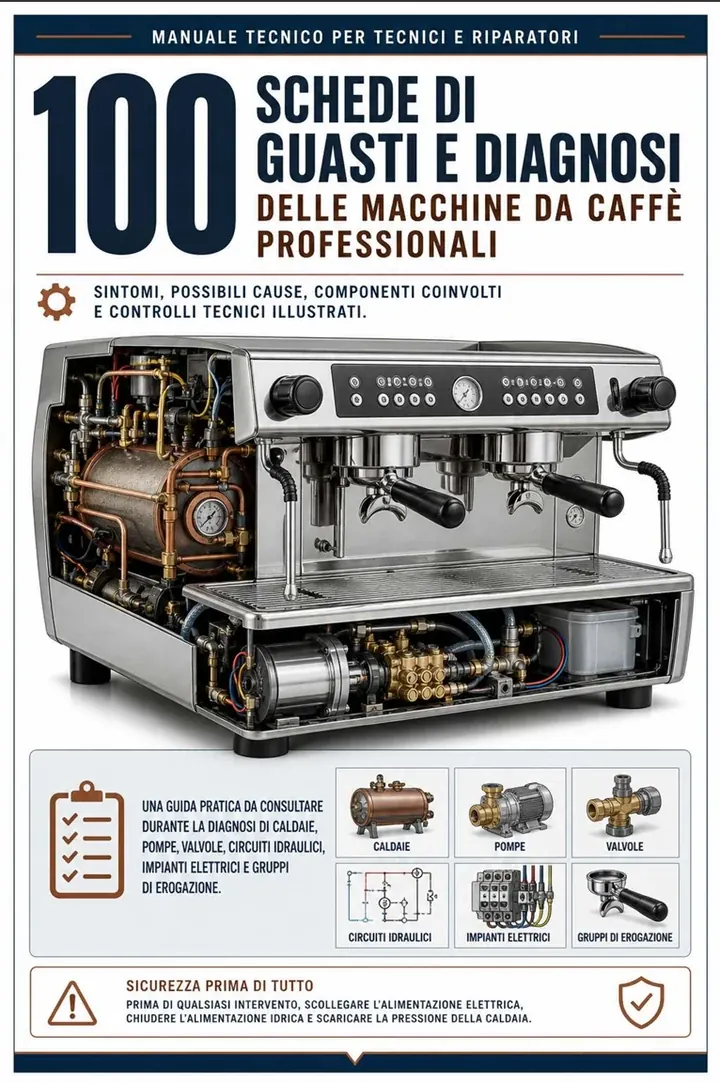 Pagina della guida di 100 schede di guasti e diagnosi delle macchine da caffè professionali 1