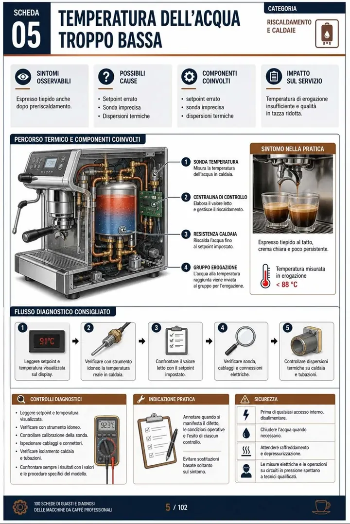 Pagina della guida di 100 schede di guasti e diagnosi delle macchine da caffè professionali 5